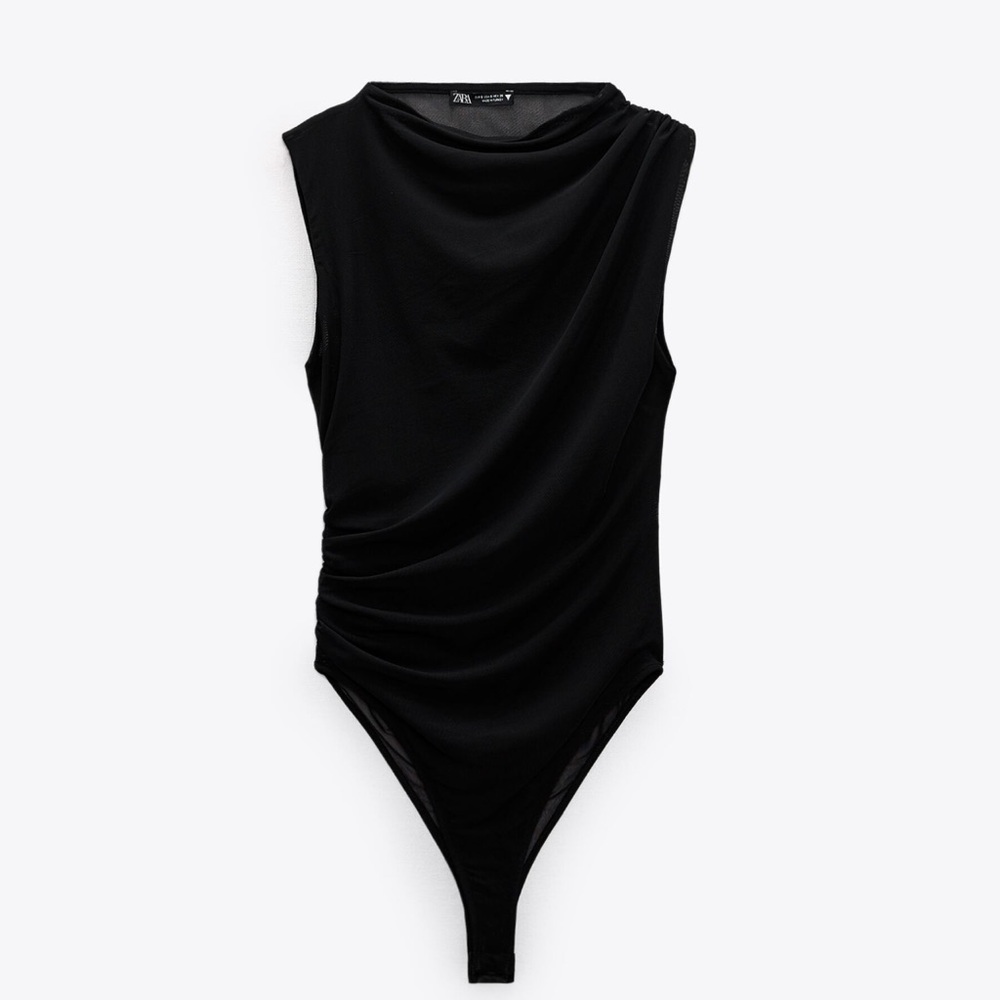 WORN 1X ZARA DRAPED TULLE BODYSUIT!